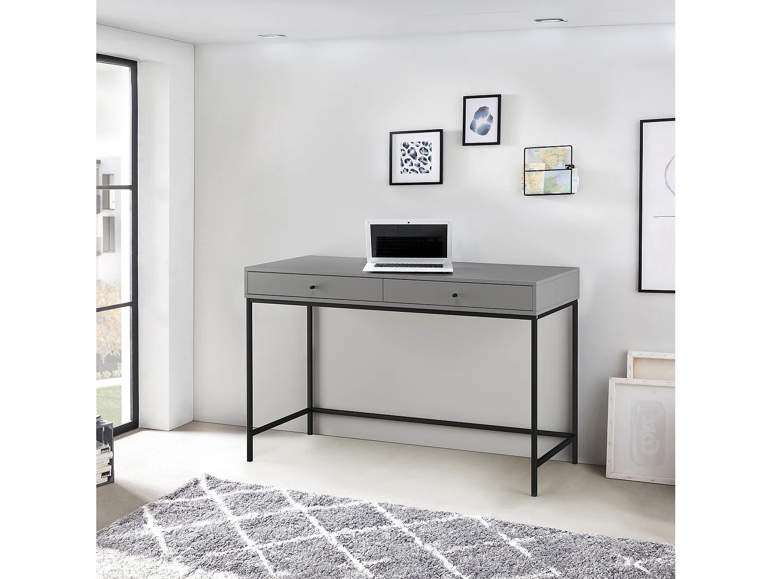 Celine | Bureau avec 2 tiroirs en mélaminé gris