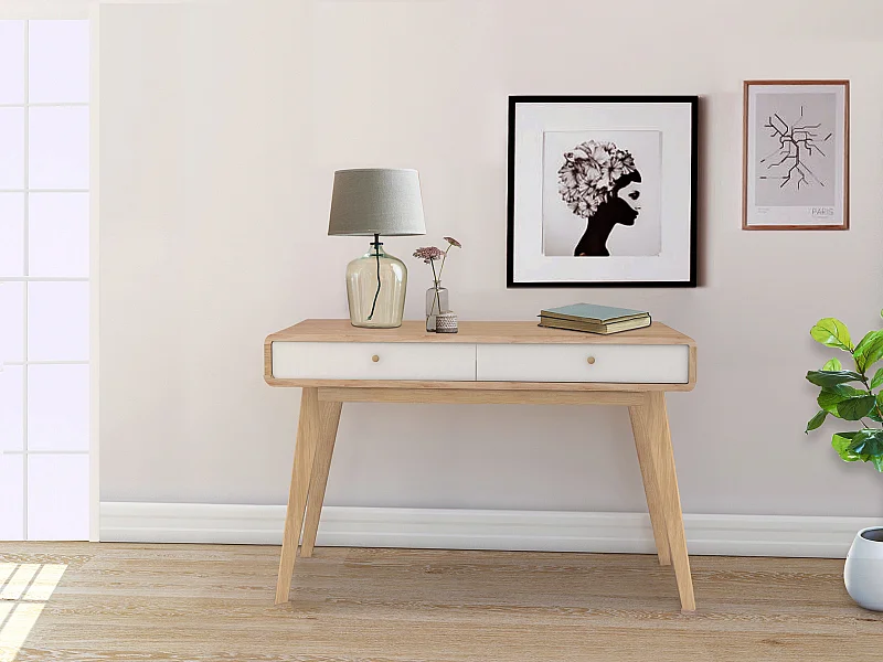 Scrittoio a 2 ante in agglomerato rovere e bianco