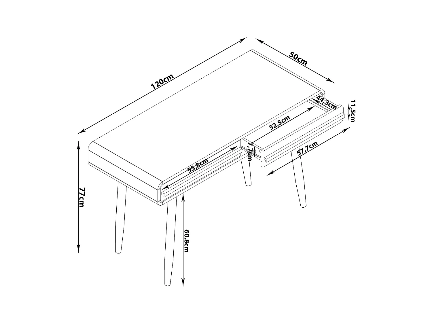 Chantal | Bureau à 2 tiroirs en effet bois gris et noir