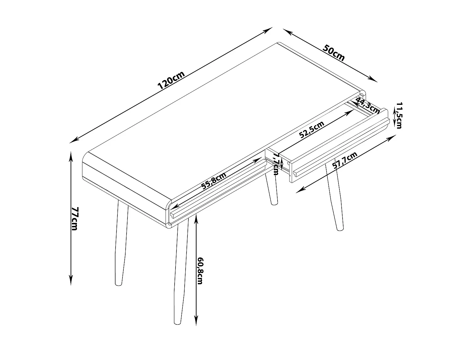 Chantal | Bureau à 2 tiroirs en effet bois gris et noir