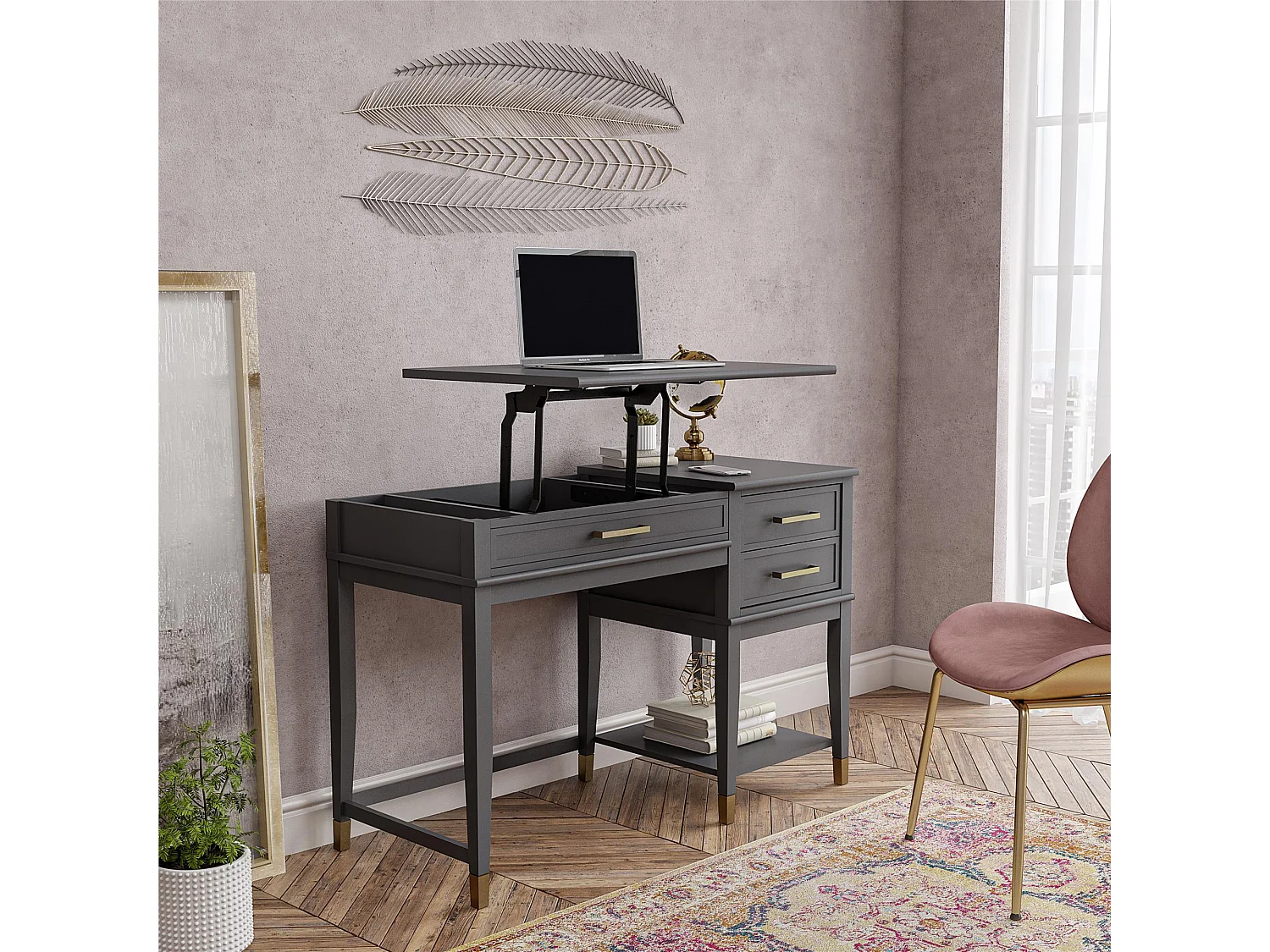 Westerleigh | Bureau avec plateau élévateur en mélaminé gris graphite
