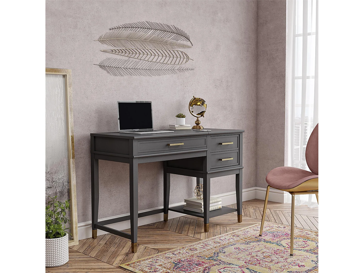 Westerleigh | Bureau avec plateau élévateur en mélaminé gris graphite