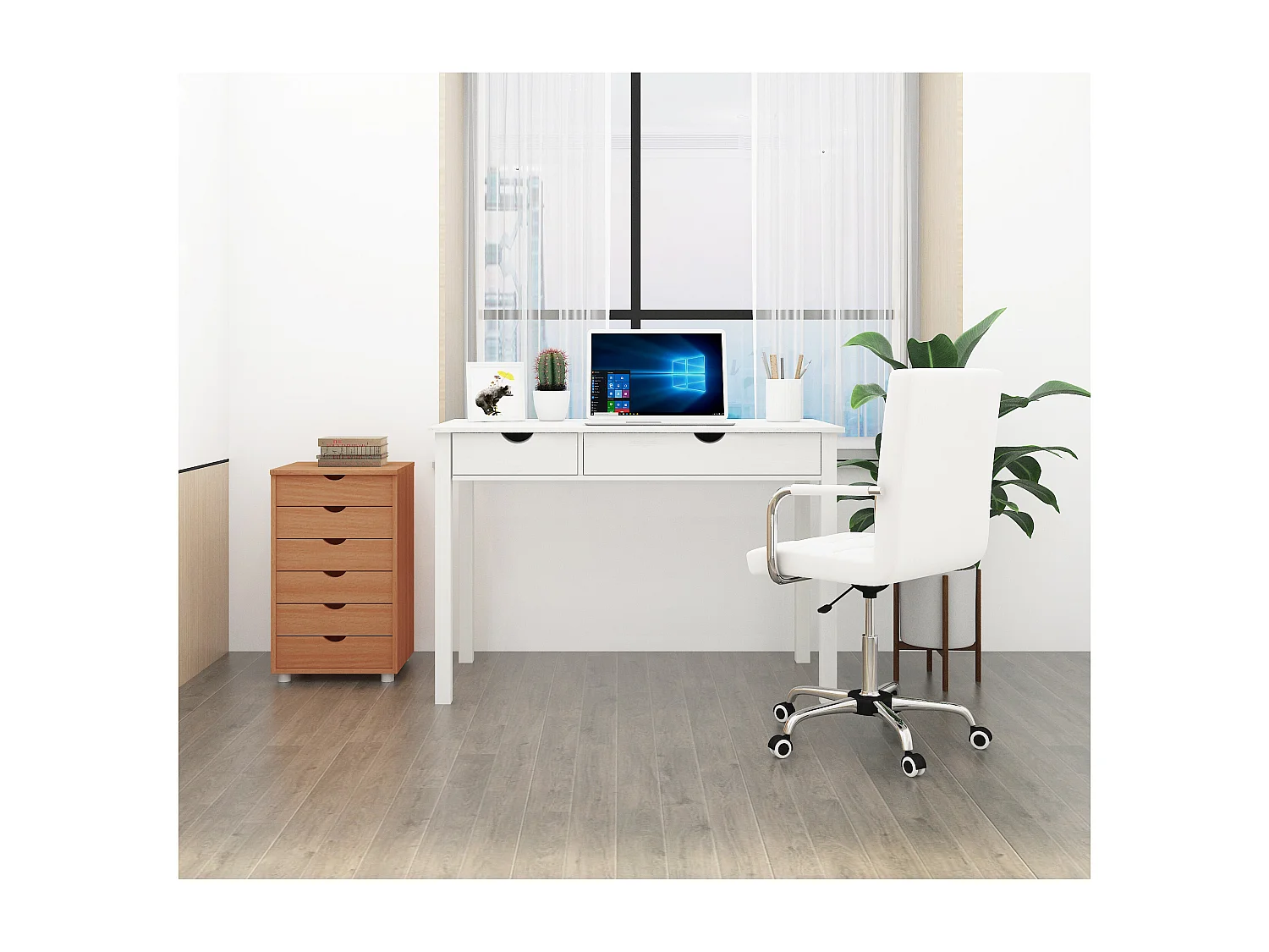 Escritorio con 2 cajones en pino blanco