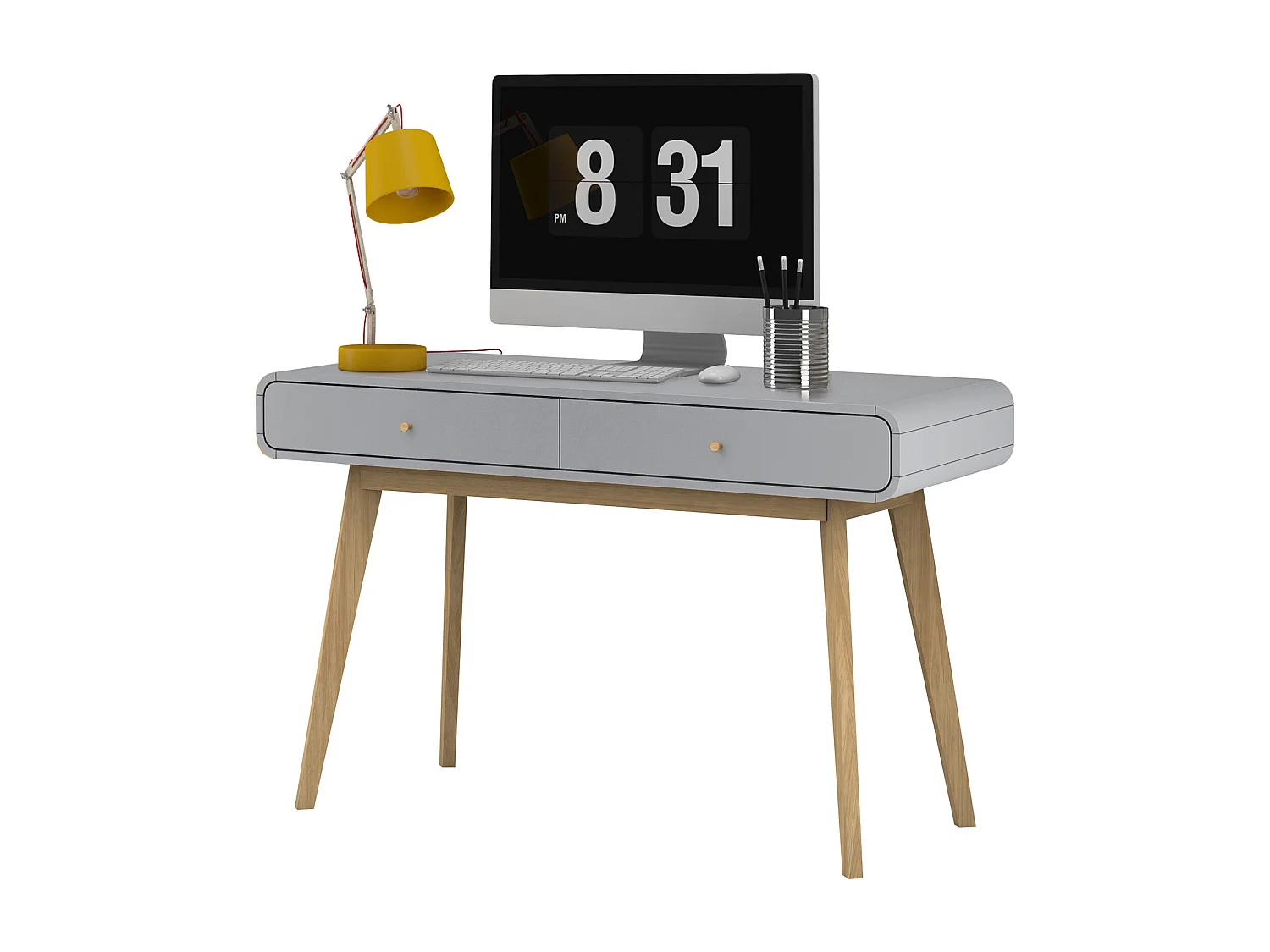 Cassie | Bureau avec 2 tiroirs en mélaminé gris