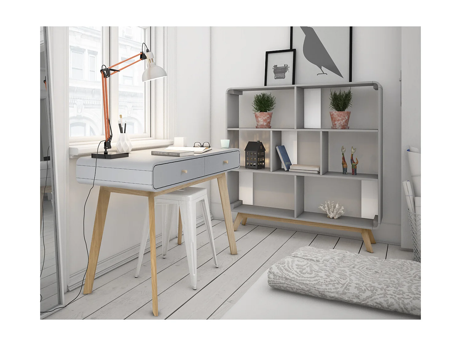 Cassie | Bureau avec 2 tiroirs en mélaminé gris