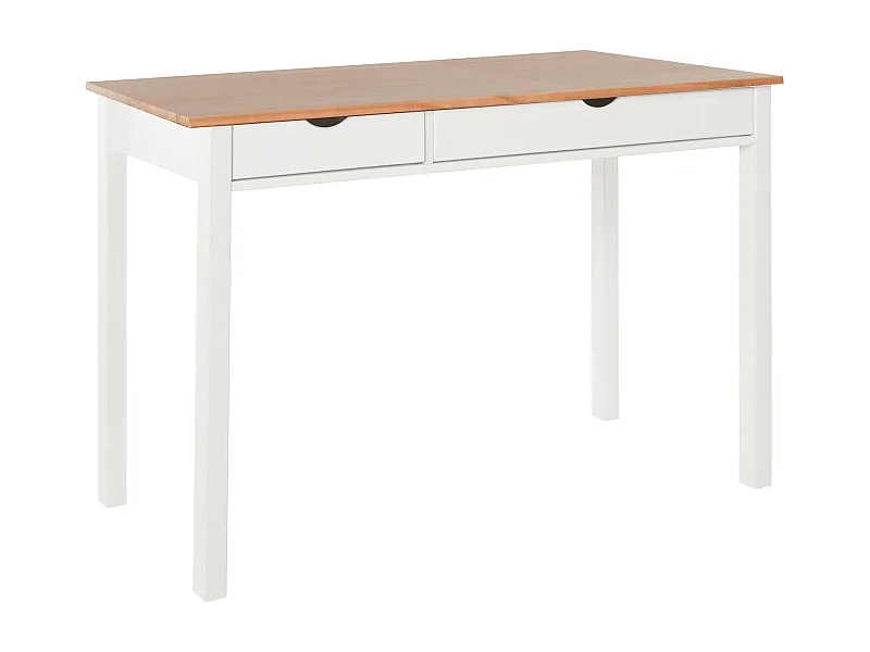 Gava | Bureau 2 tiroirs en pin blanc et nature
