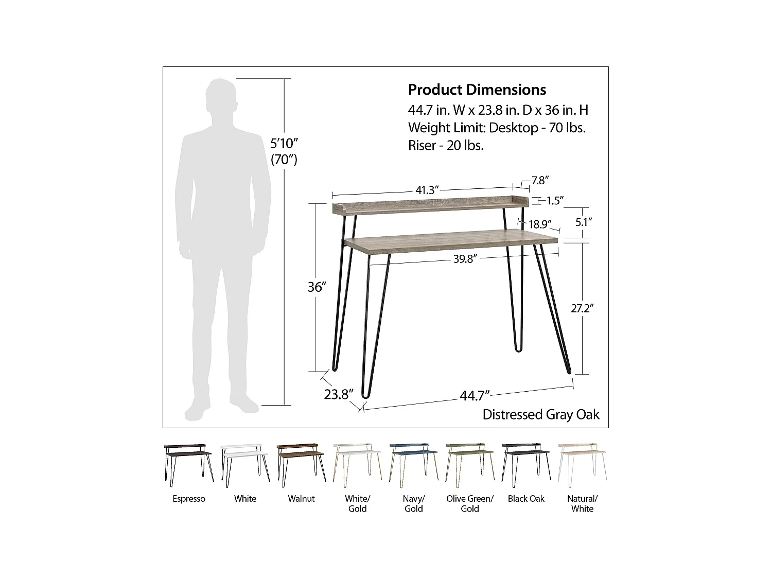 Haven | Bureau d'ordinateur avec étagère en aspect noyer