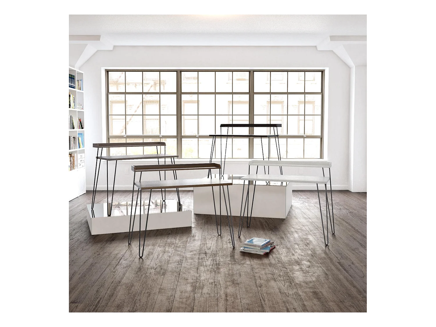 Haven | Bureau d'ordinateur avec étagère en aspect noyer