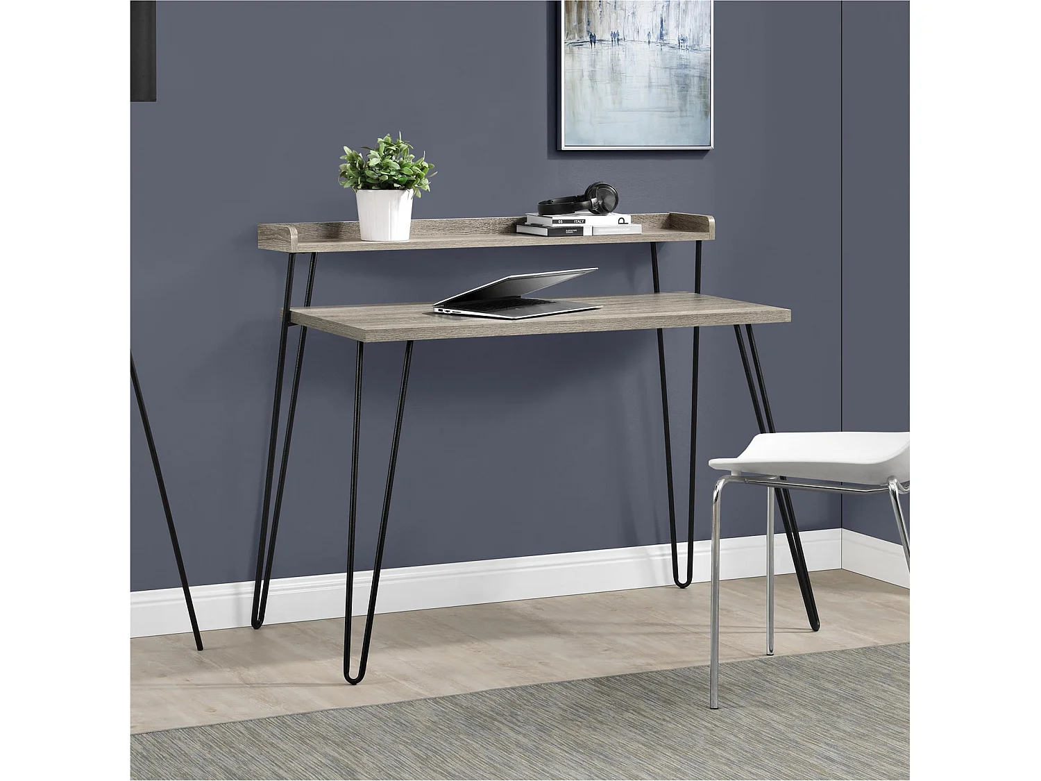 Haven | Scrivania per computer con ripiano in effetto rovere grigio