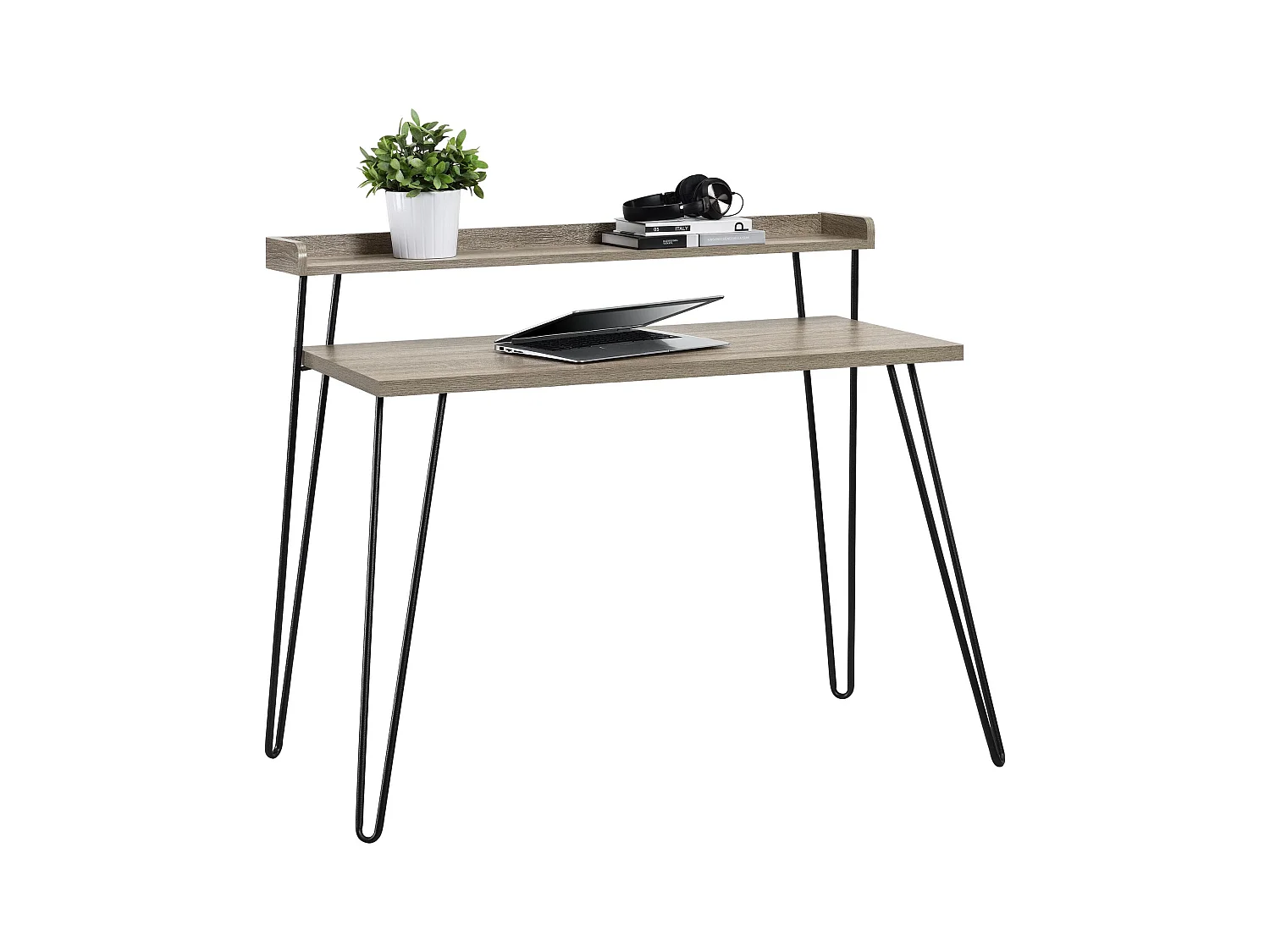 Haven | Bureau d'ordinateur avec étagère en chêne gris