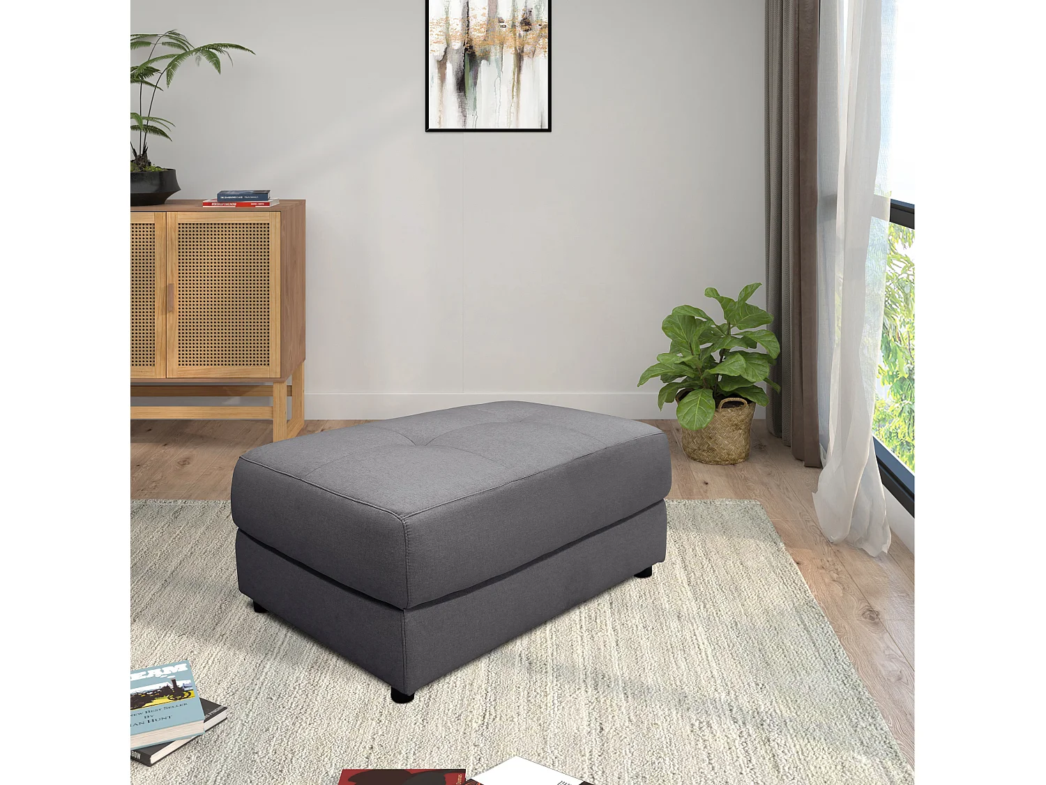 Capena | Pouf rembourré en tissu gris
