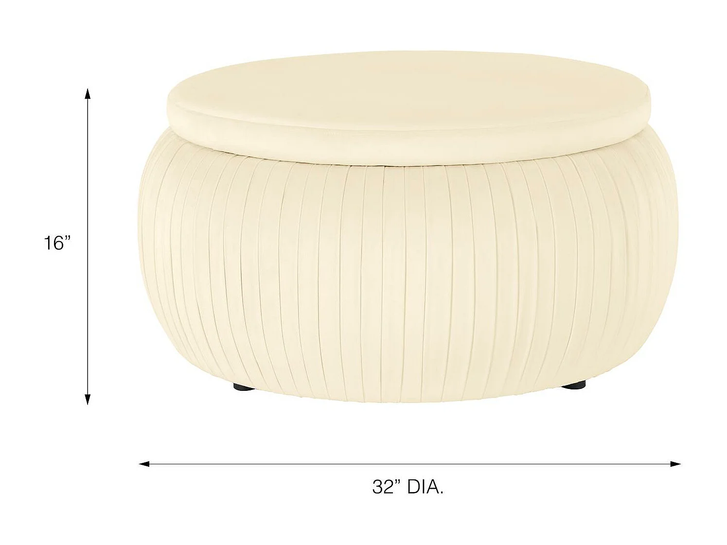 Pouf tondo con contenitore in velvet crema