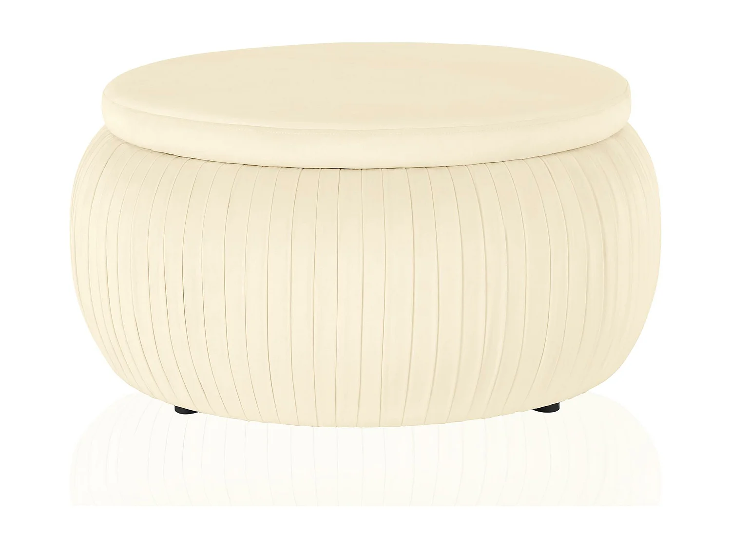 Pouf tondo con contenitore in velvet crema