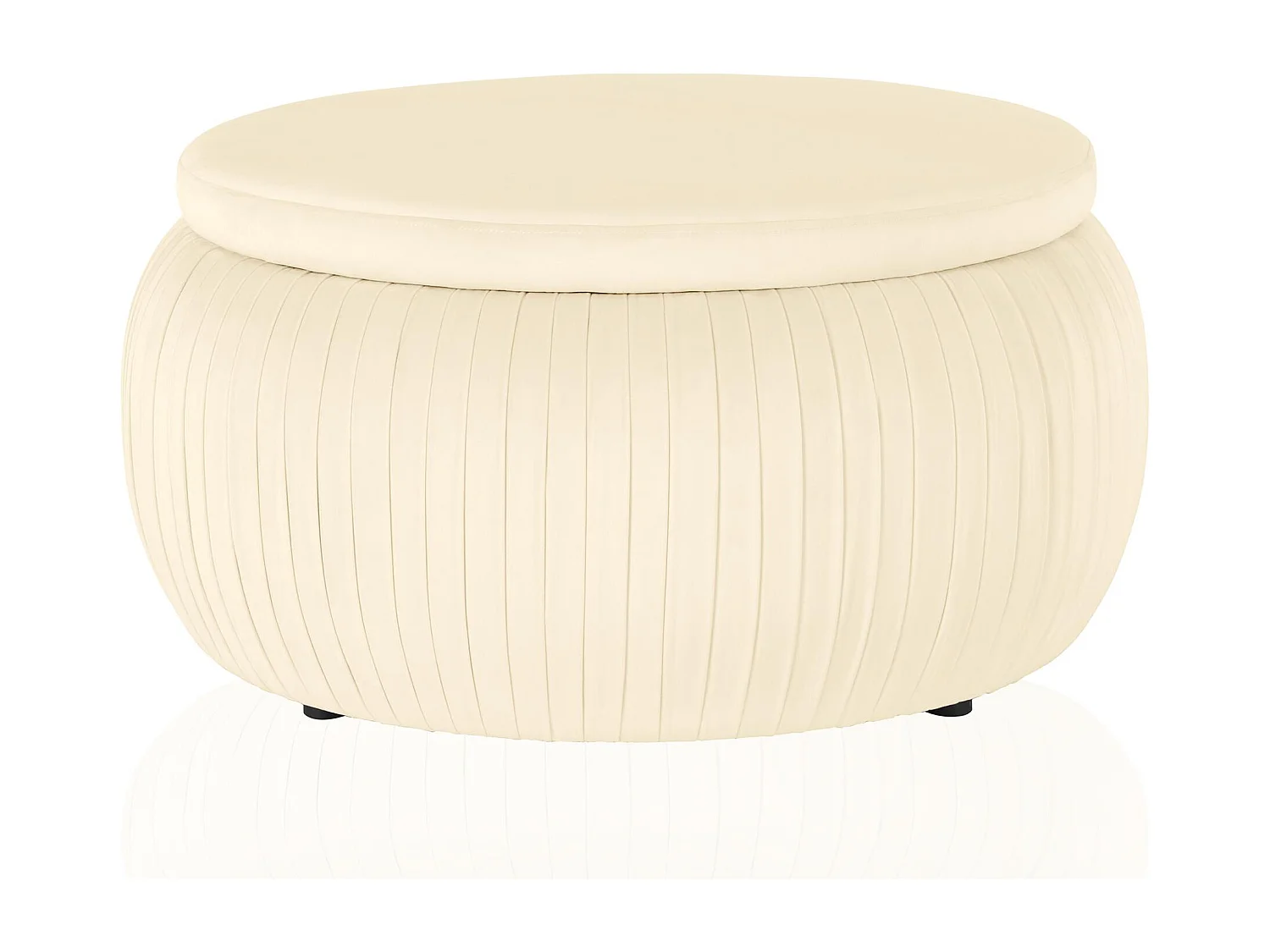Pouf tondo con contenitore in velvet crema