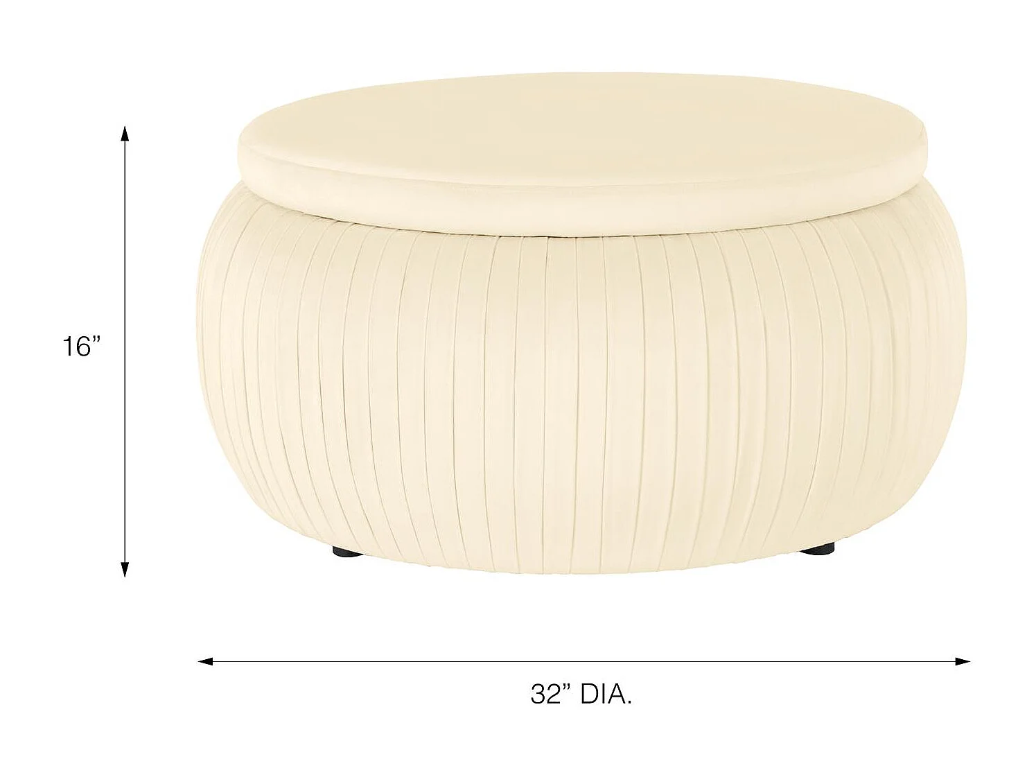 Pouf tondo con contenitore in velvet crema