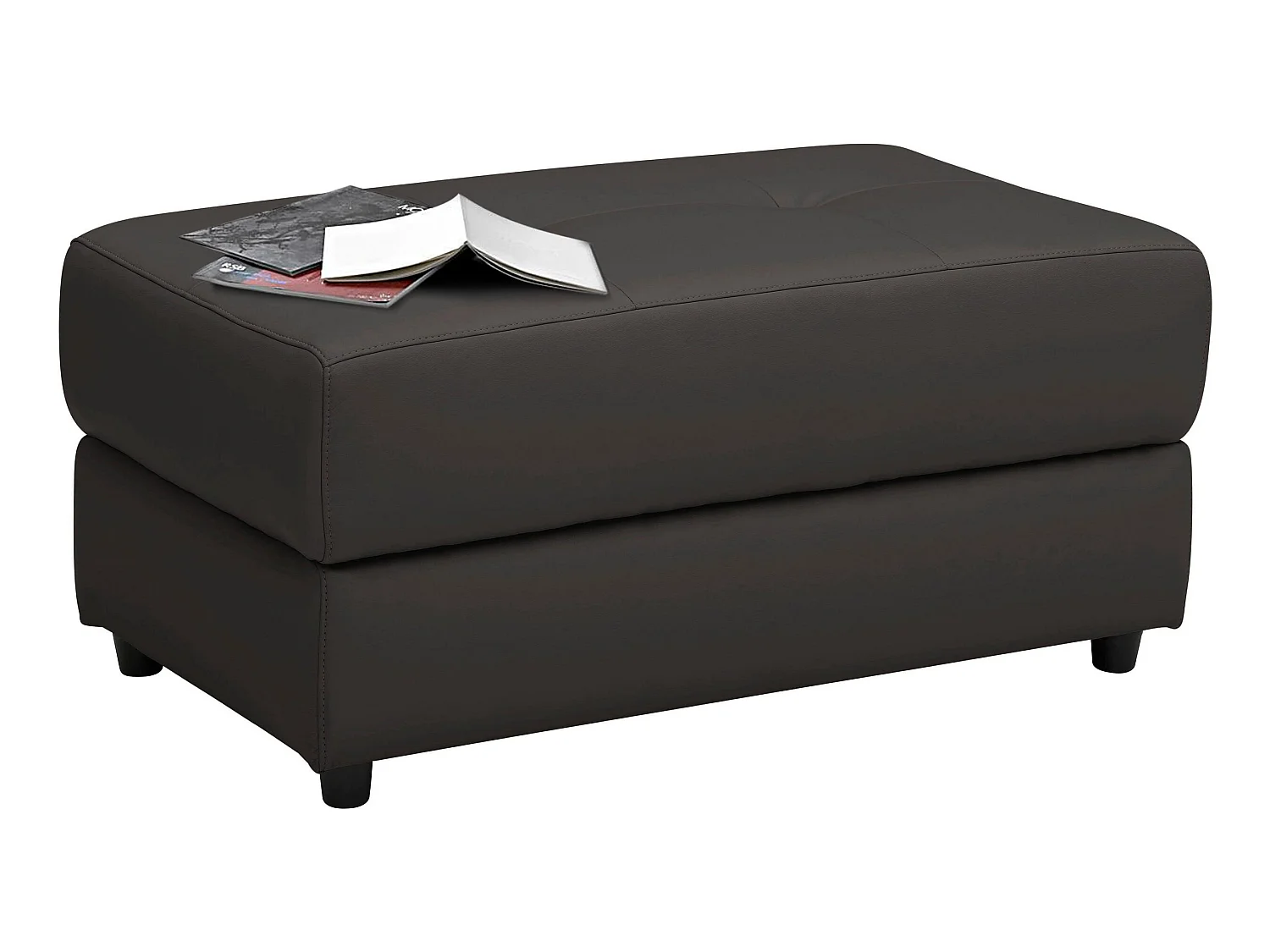 Puf tapizado en piel y PU marrón