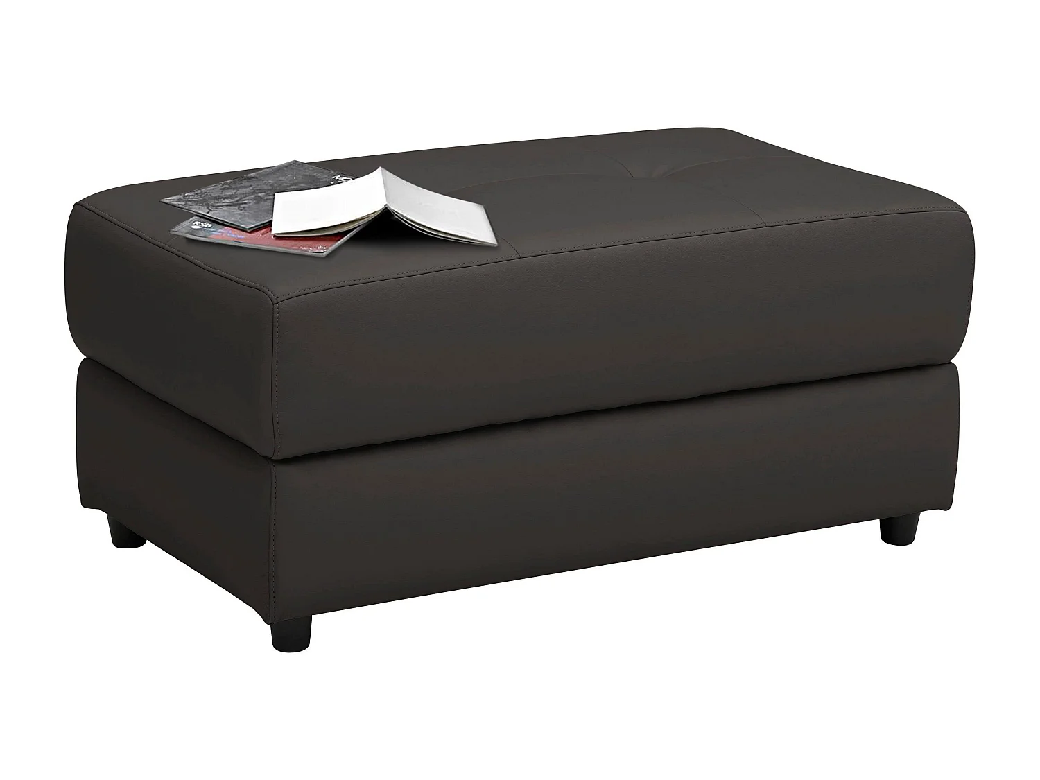 Pouf imbottito in pelle e PU marrone
