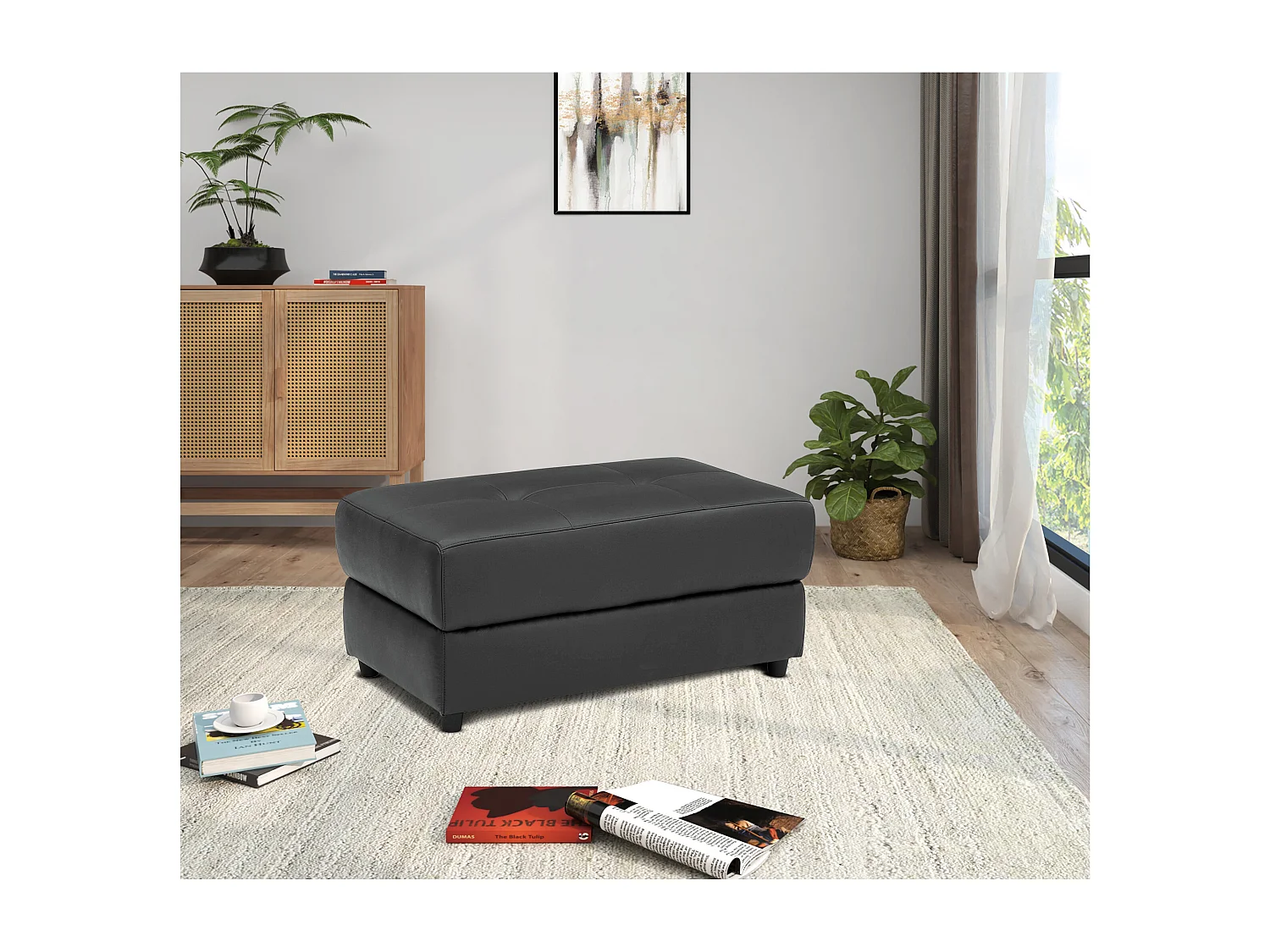 Puf tapizado en PU gris