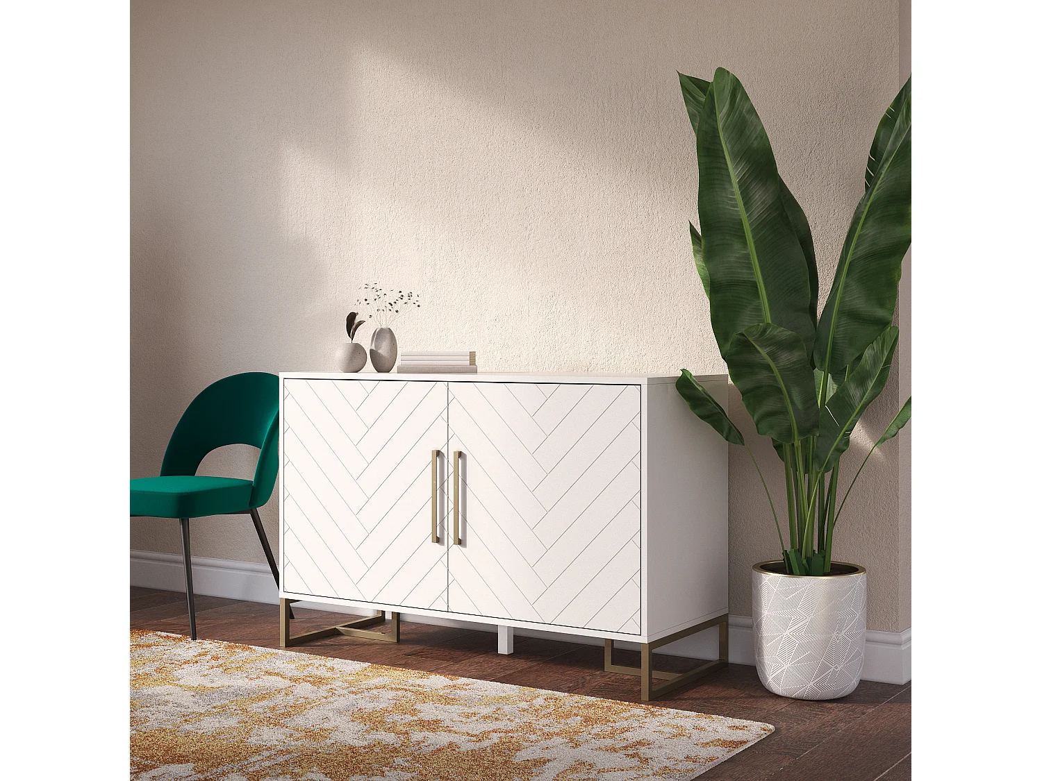 Consola con 2 puertas en metal blanco