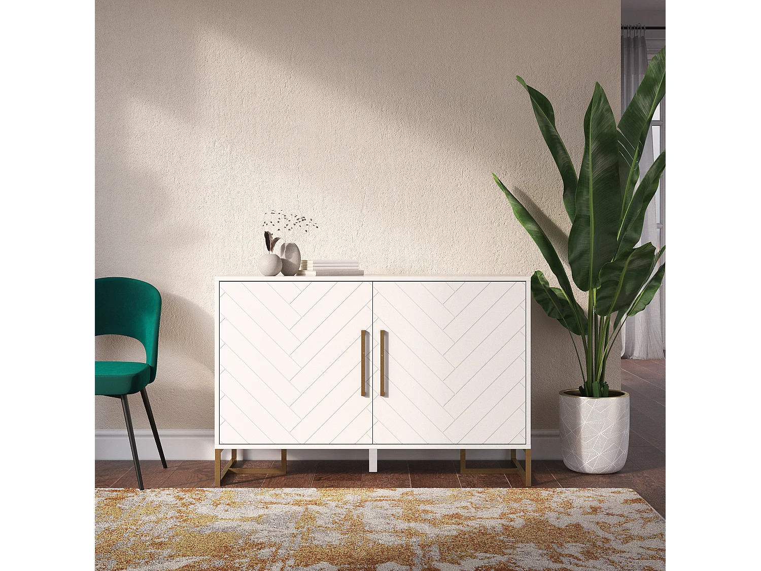 Consola con 2 puertas en metal blanco