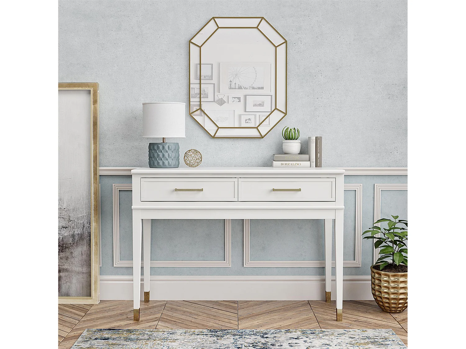Westerleigh | Table console avec 2 tiroirs en MDF blanc