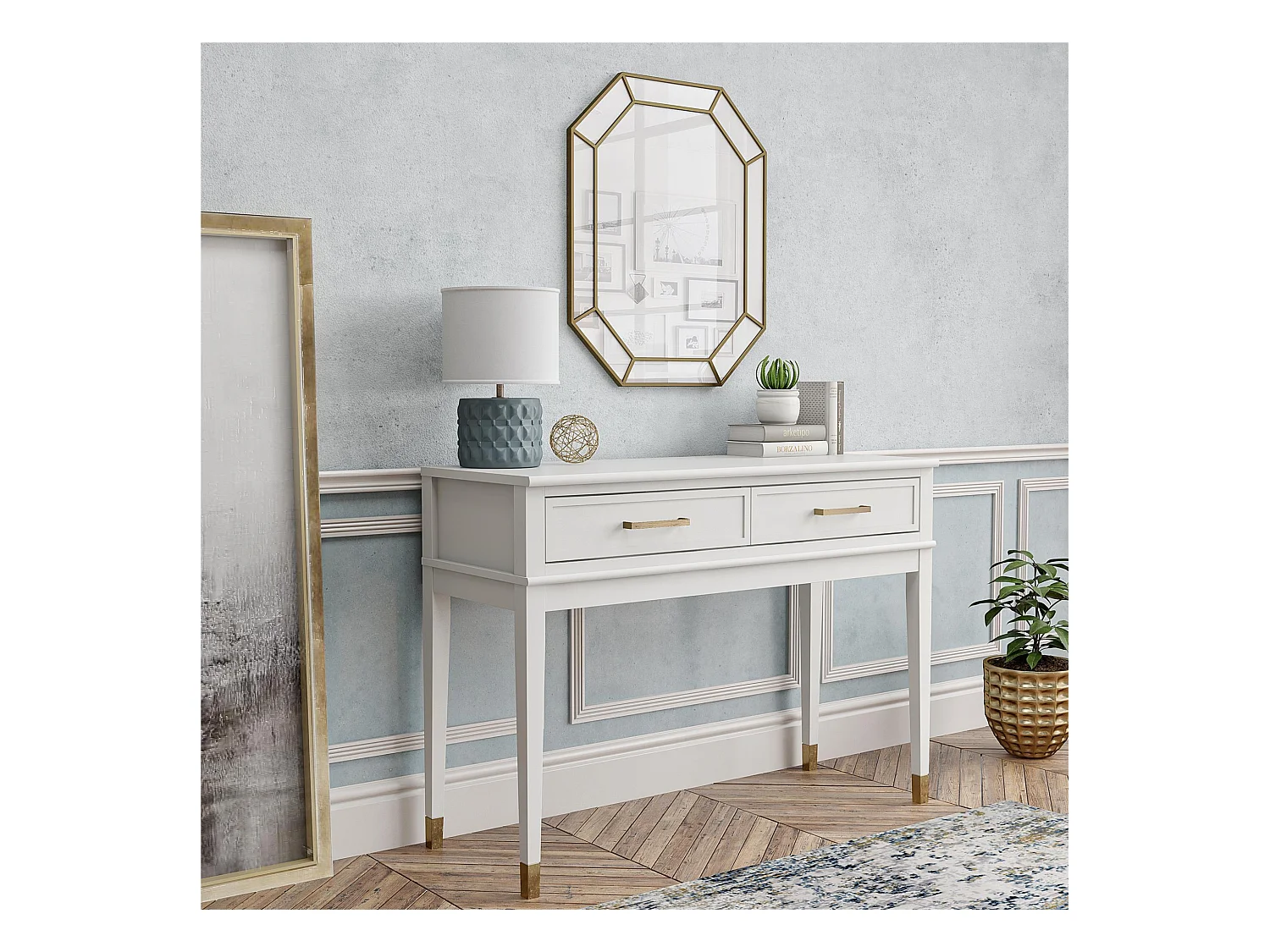 Mesa consola con 2 cajones en MDF blanco