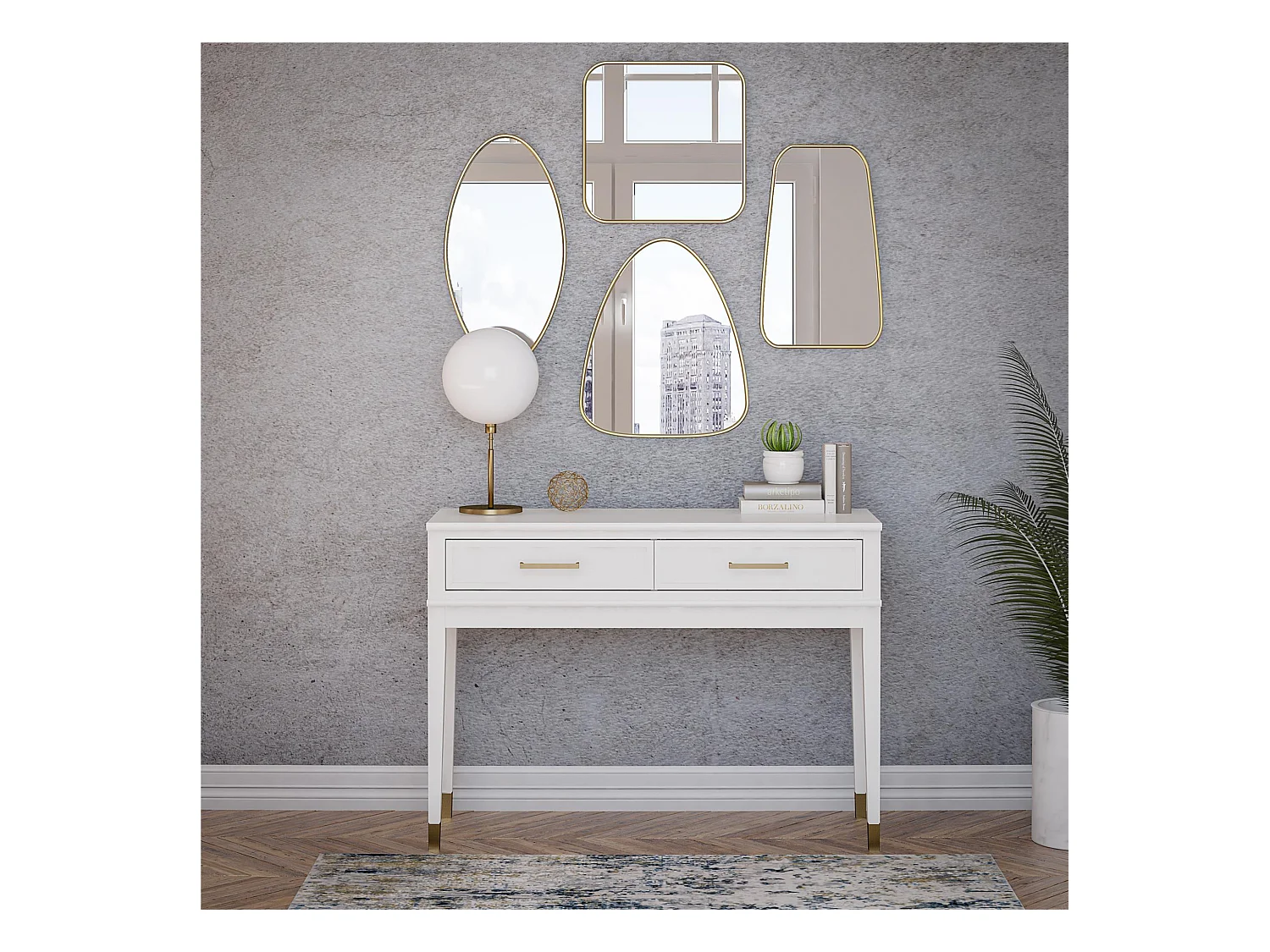 Mesa consola con 2 cajones en MDF blanco