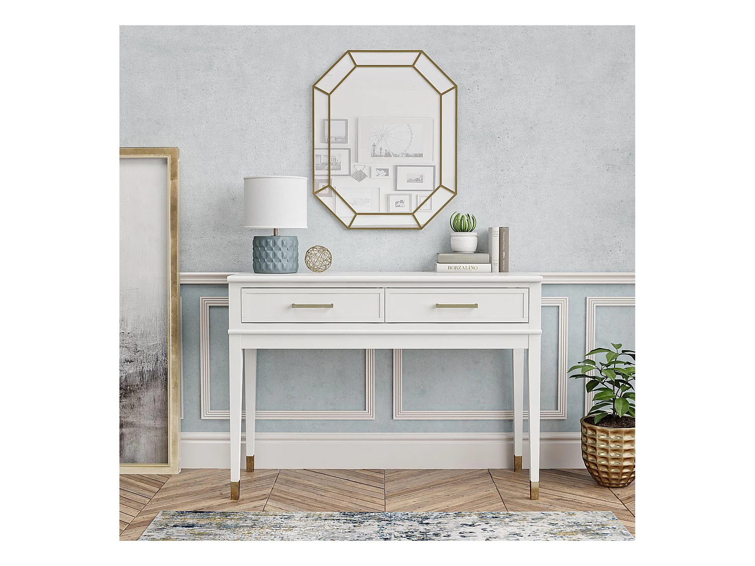 Mesa consola con 2 cajones en MDF blanco