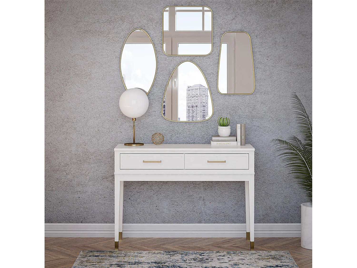 Westerleigh | Table console avec 2 tiroirs en MDF blanc