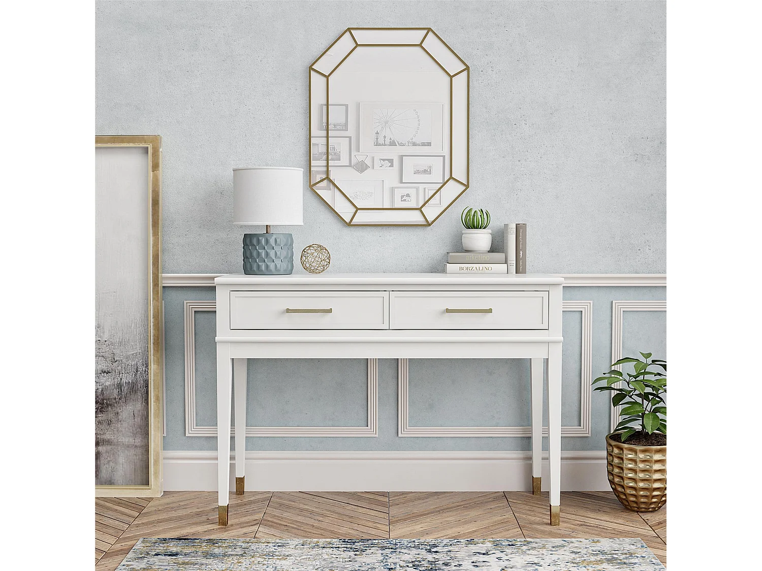 Westerleigh | Table console avec 2 tiroirs en MDF blanc