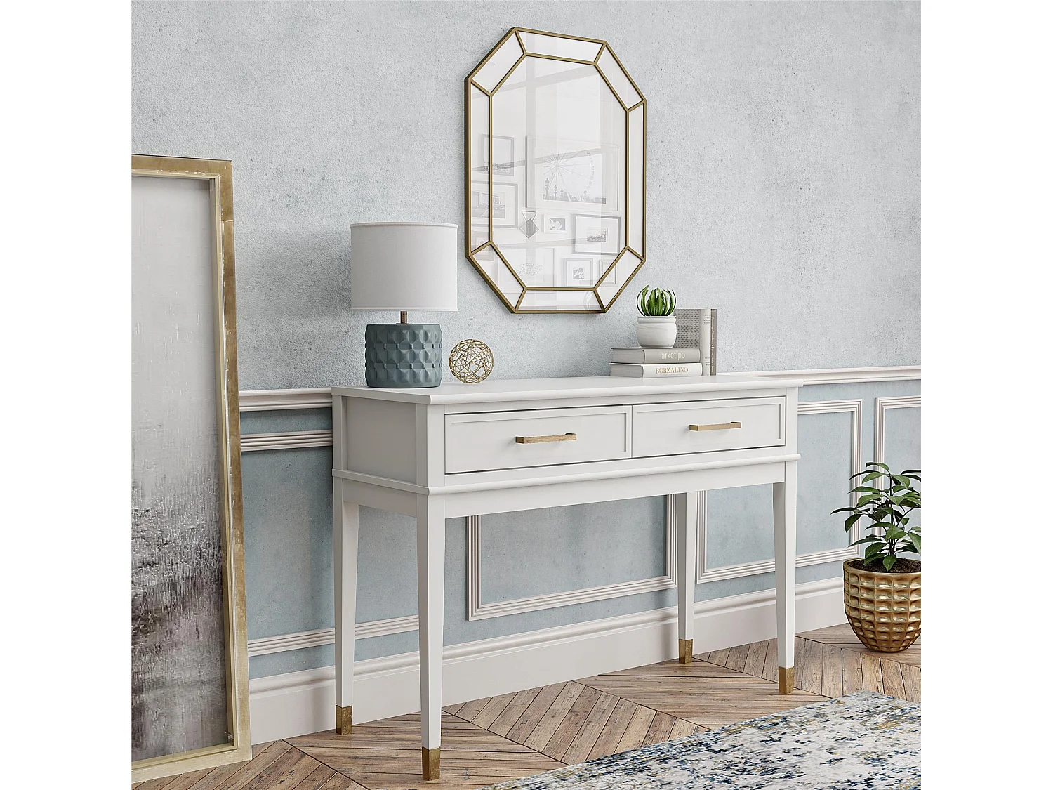Westerleigh | Table console avec 2 tiroirs en MDF blanc