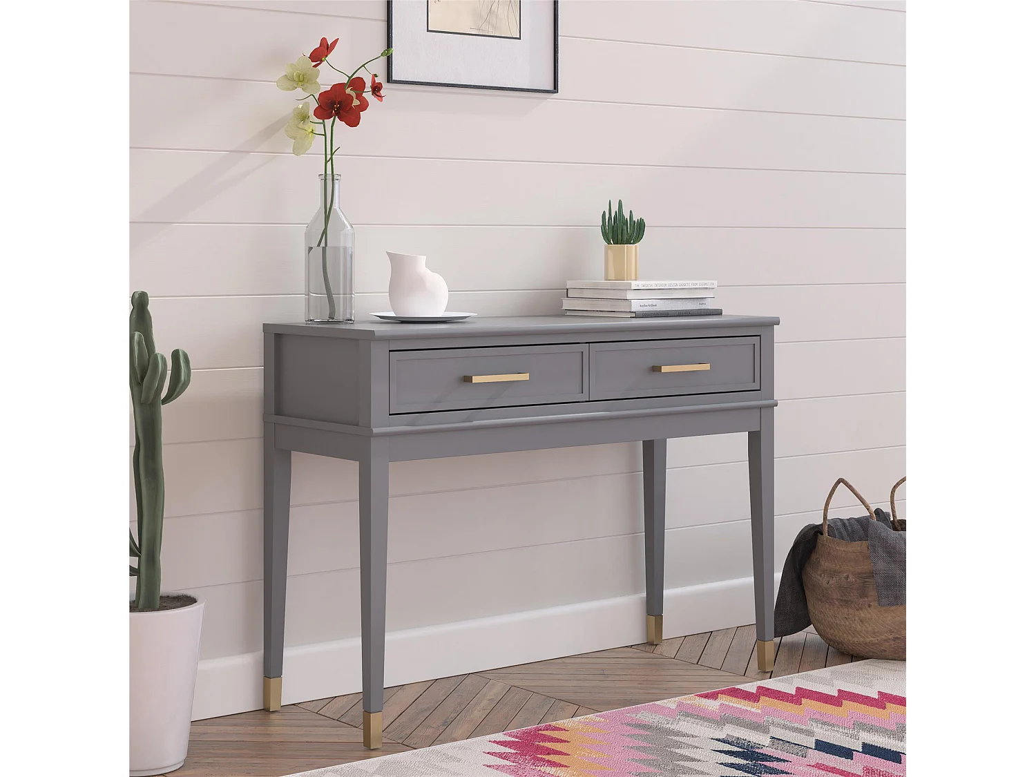 Consolle con 2 cassetti in MDF grigio