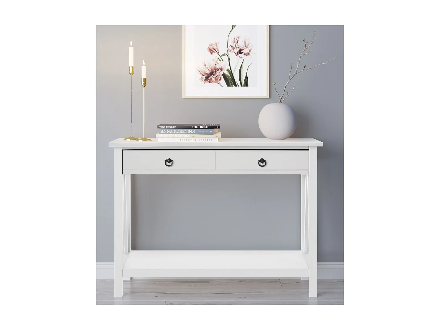 Mesa consola con 1 cajón en pino blanco