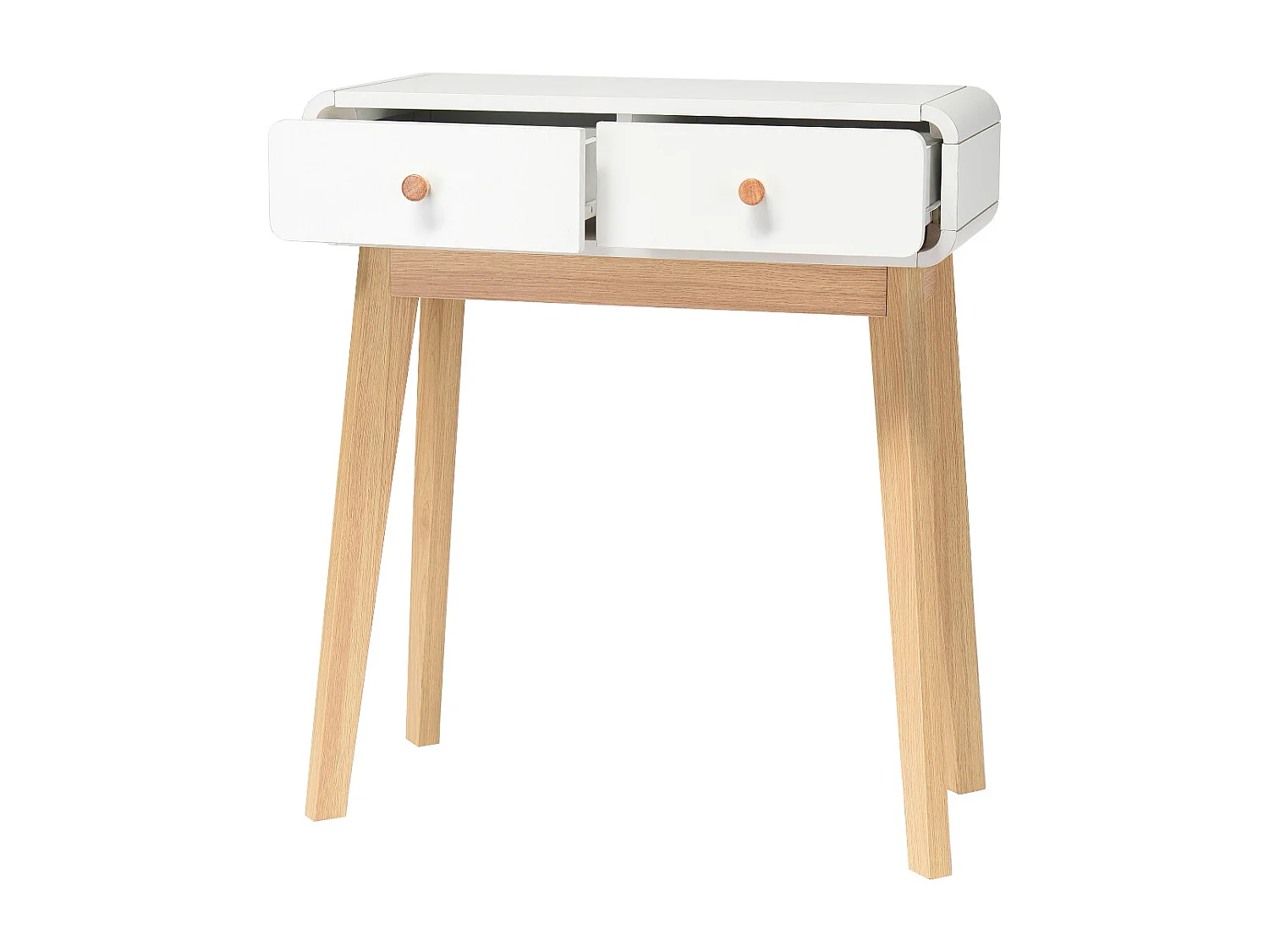 Schreibtisch mit 2 Schubladen aus weißem Spanplattenmaterial