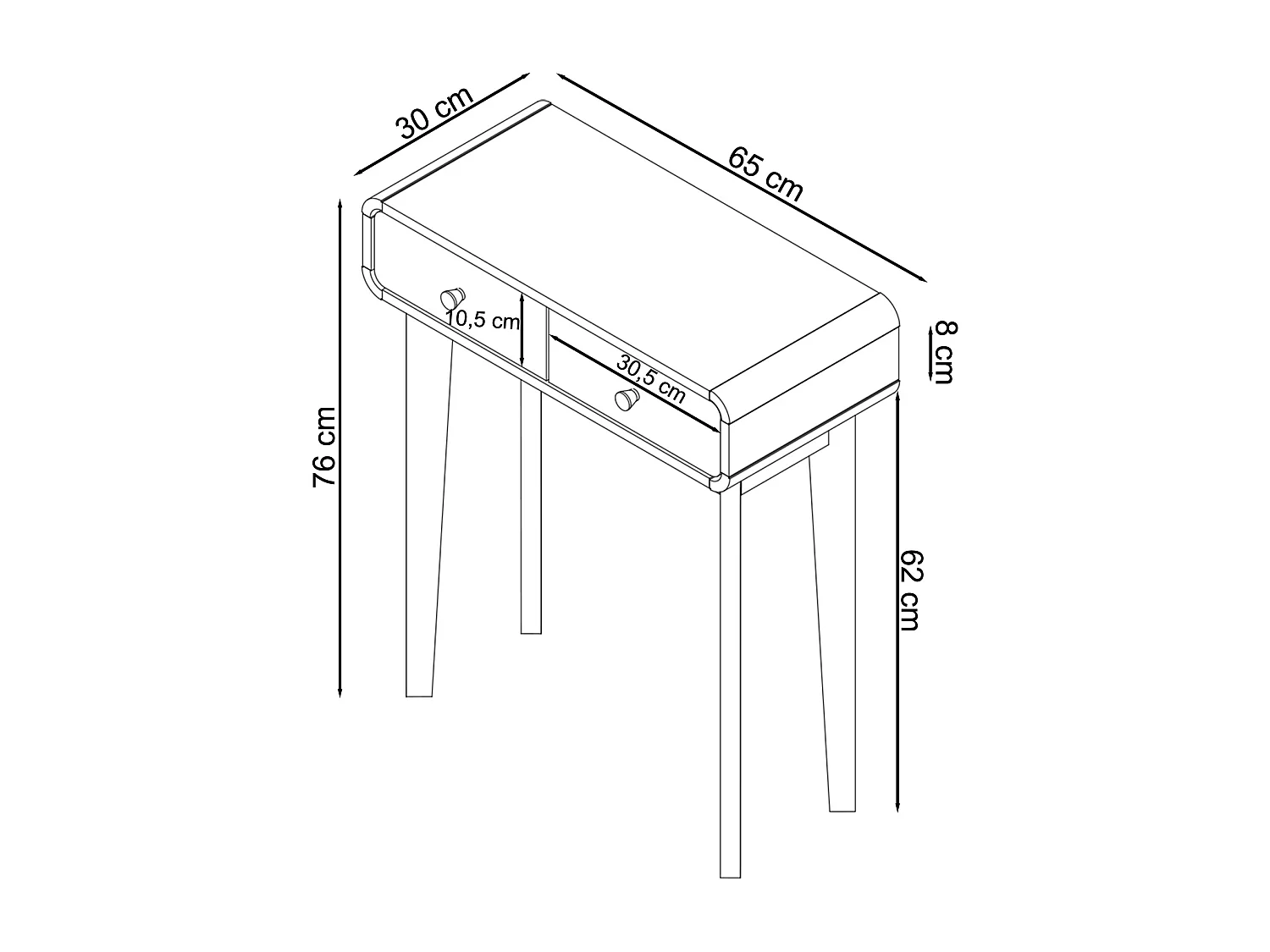 Schreibtisch mit 2 Schubladen aus weißem Spanplattenmaterial