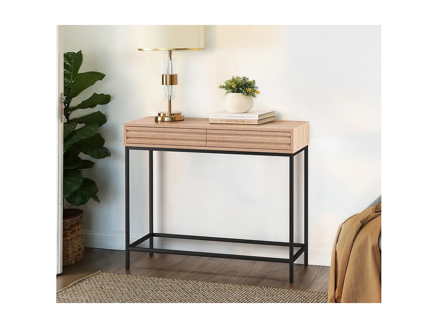 Mesa consola con 2 cajones en aglomerado de roble