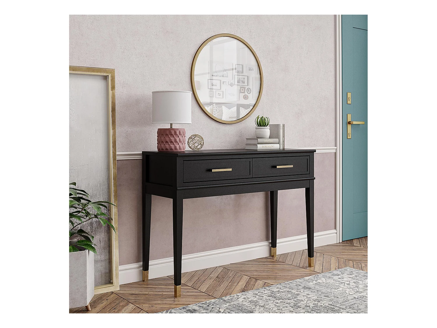 Westerleigh | Table console avec 2 tiroirs en MDF noir