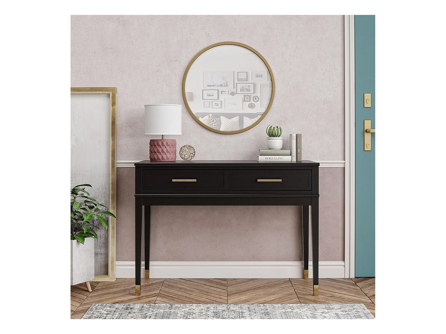 Mesa consola con 2 cajones en MDF negro