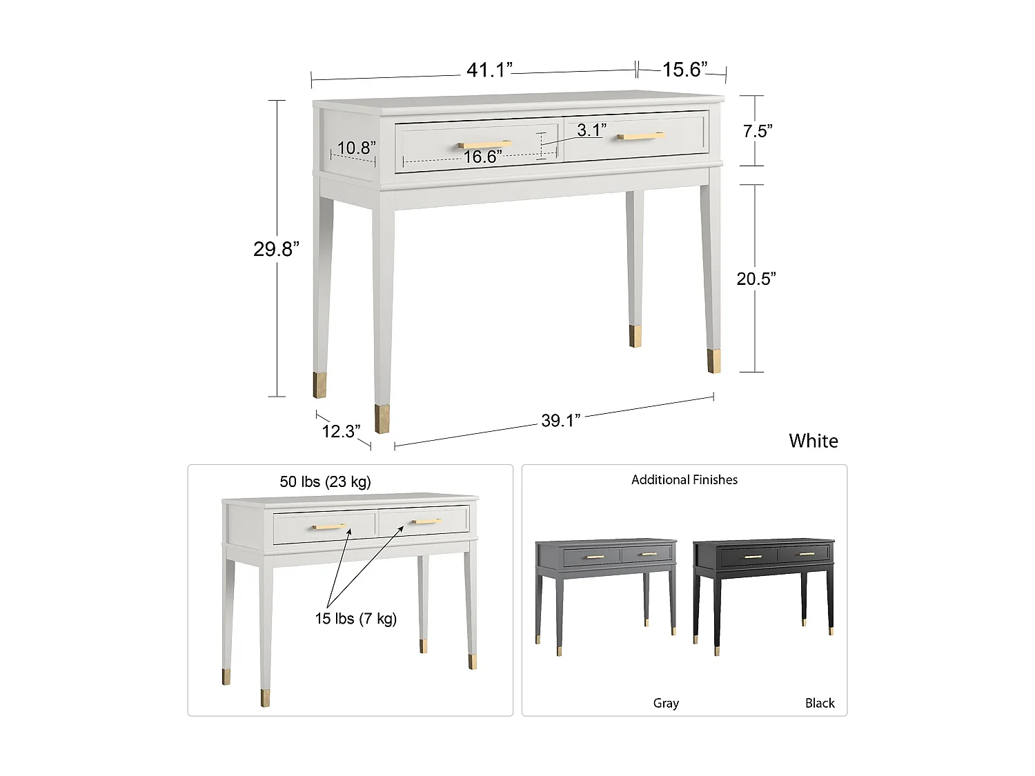 Mesa consola con 2 cajones en MDF negro