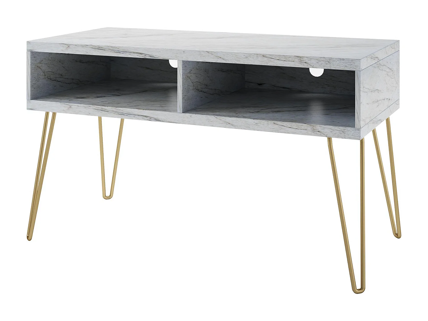 Athena | TV-Ständer mit 2 Fächern in Marmoroptik Weiß