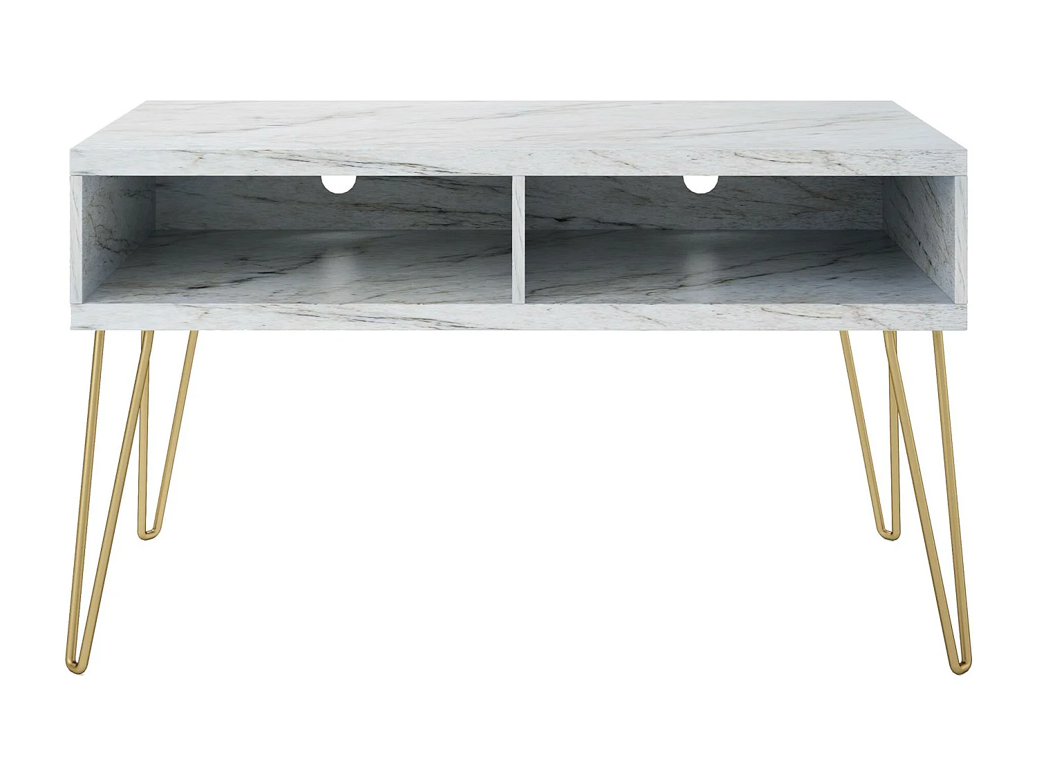 Athena | TV-Ständer mit 2 Fächern in Marmoroptik Weiß