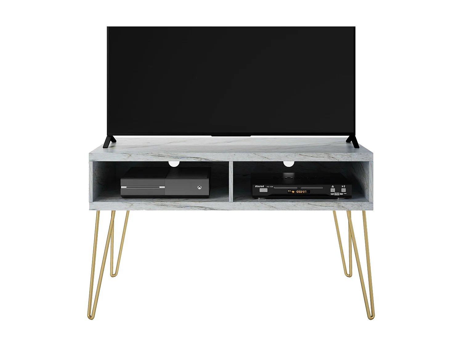 Athena | TV-Ständer mit 2 Fächern in Marmoroptik Weiß