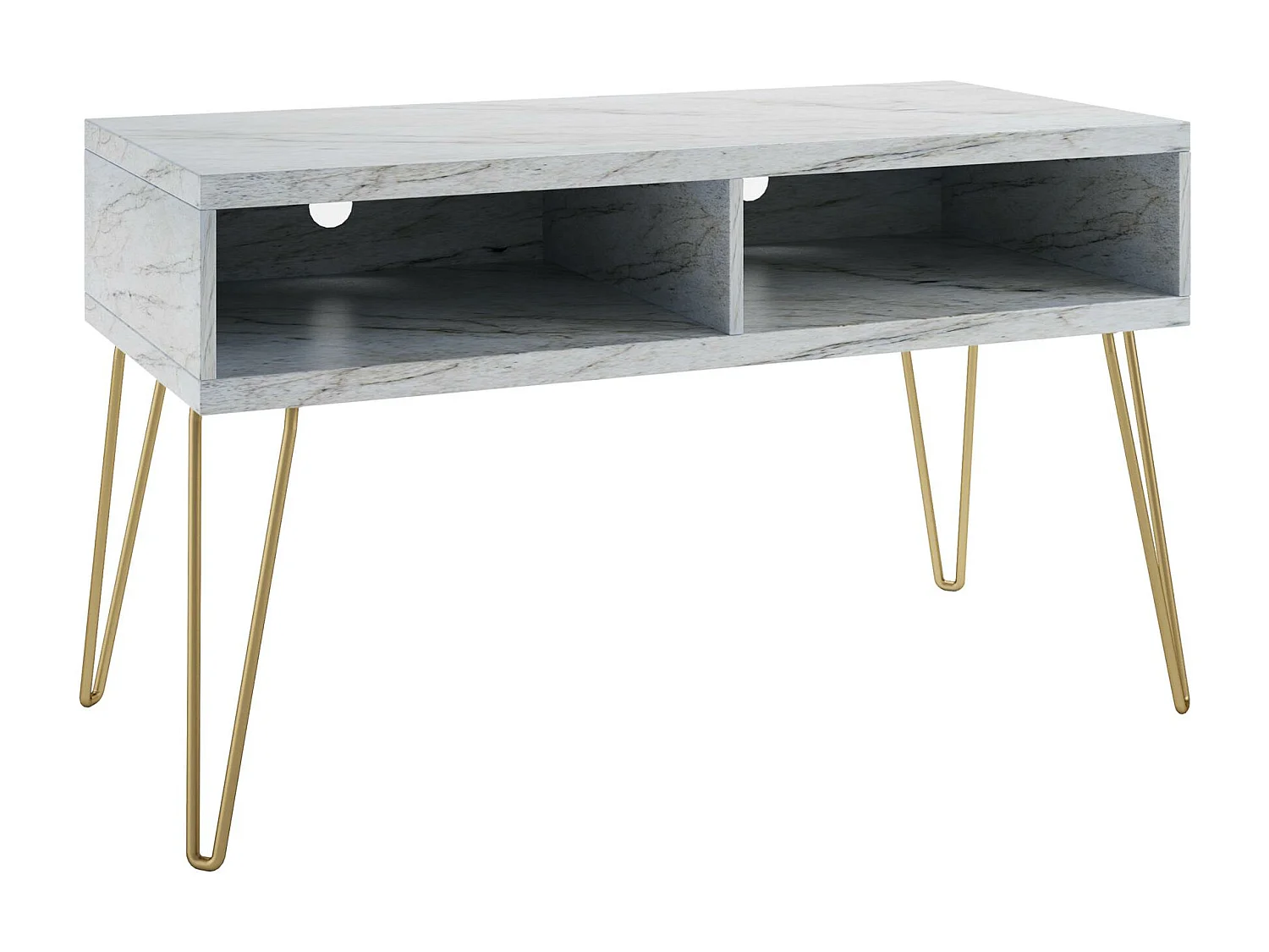 Athena | TV-Ständer mit 2 Fächern in Marmoroptik Weiß