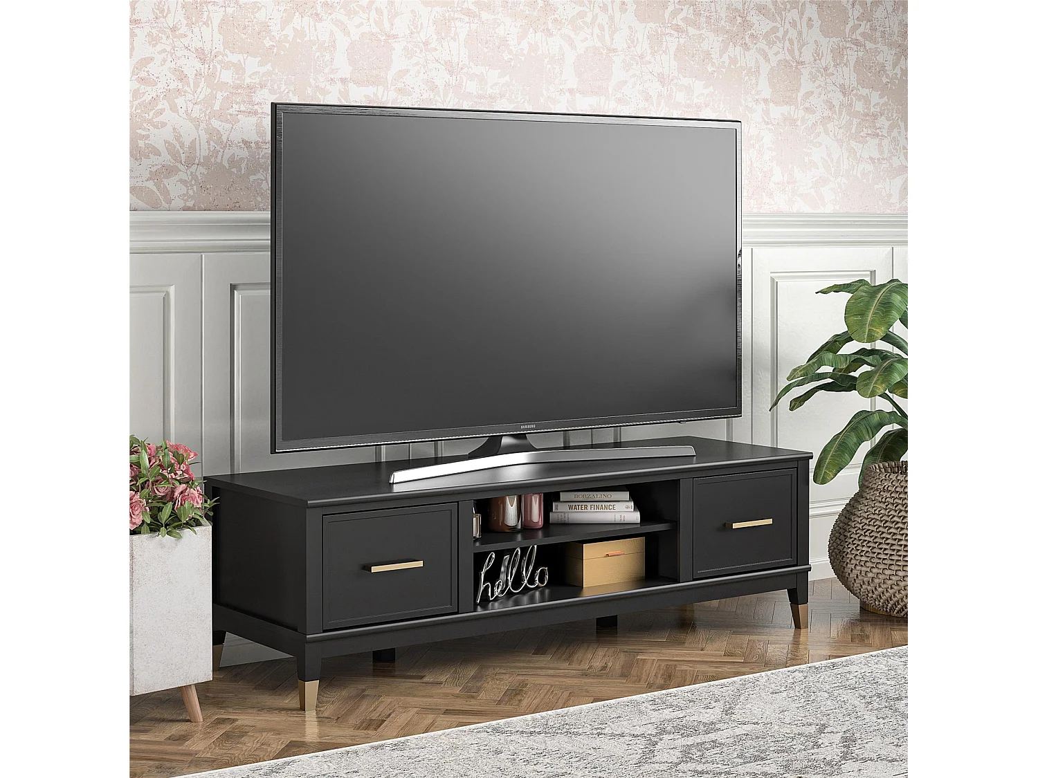 Westerleigh | Móvel para TV com 2 portas em MDF Preto