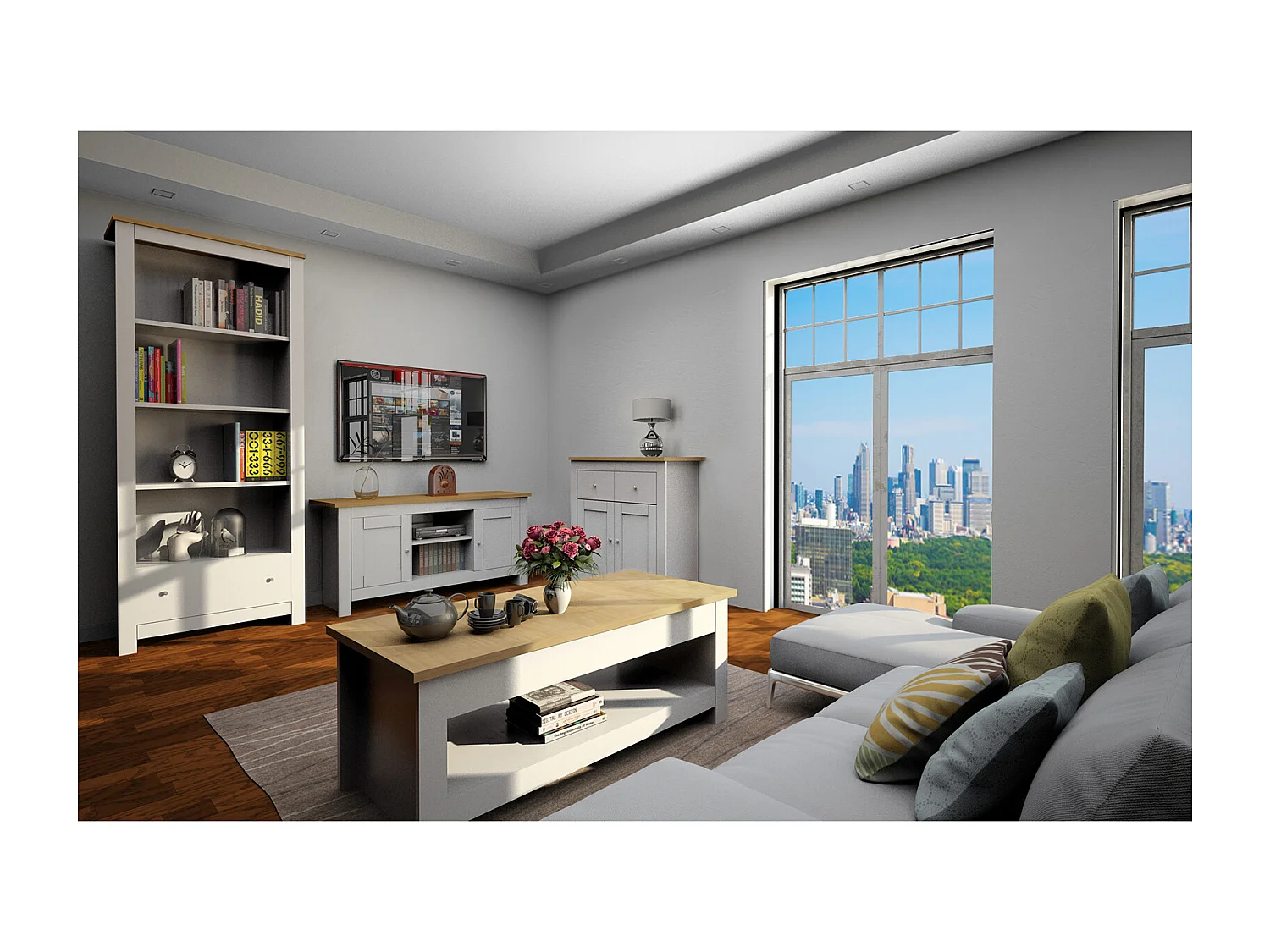 Porta TV a 2 ante in MDF rovere e grigio