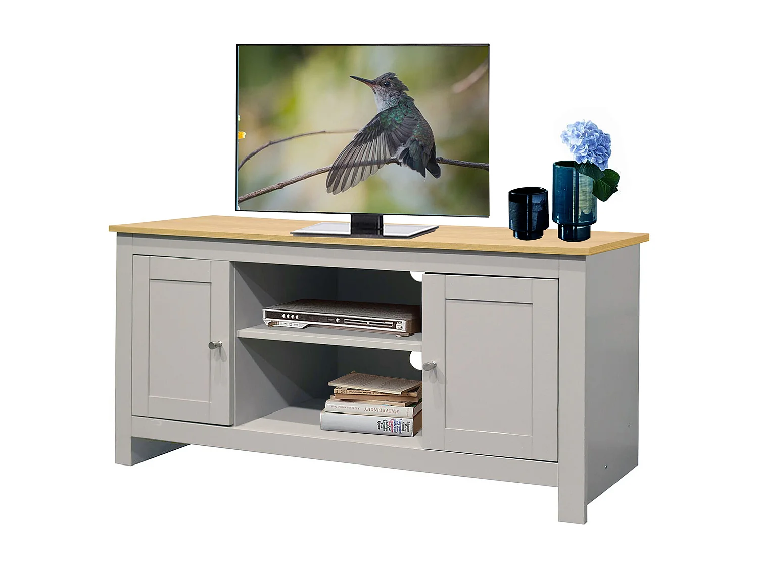 Porta TV a 2 ante in MDF rovere e grigio