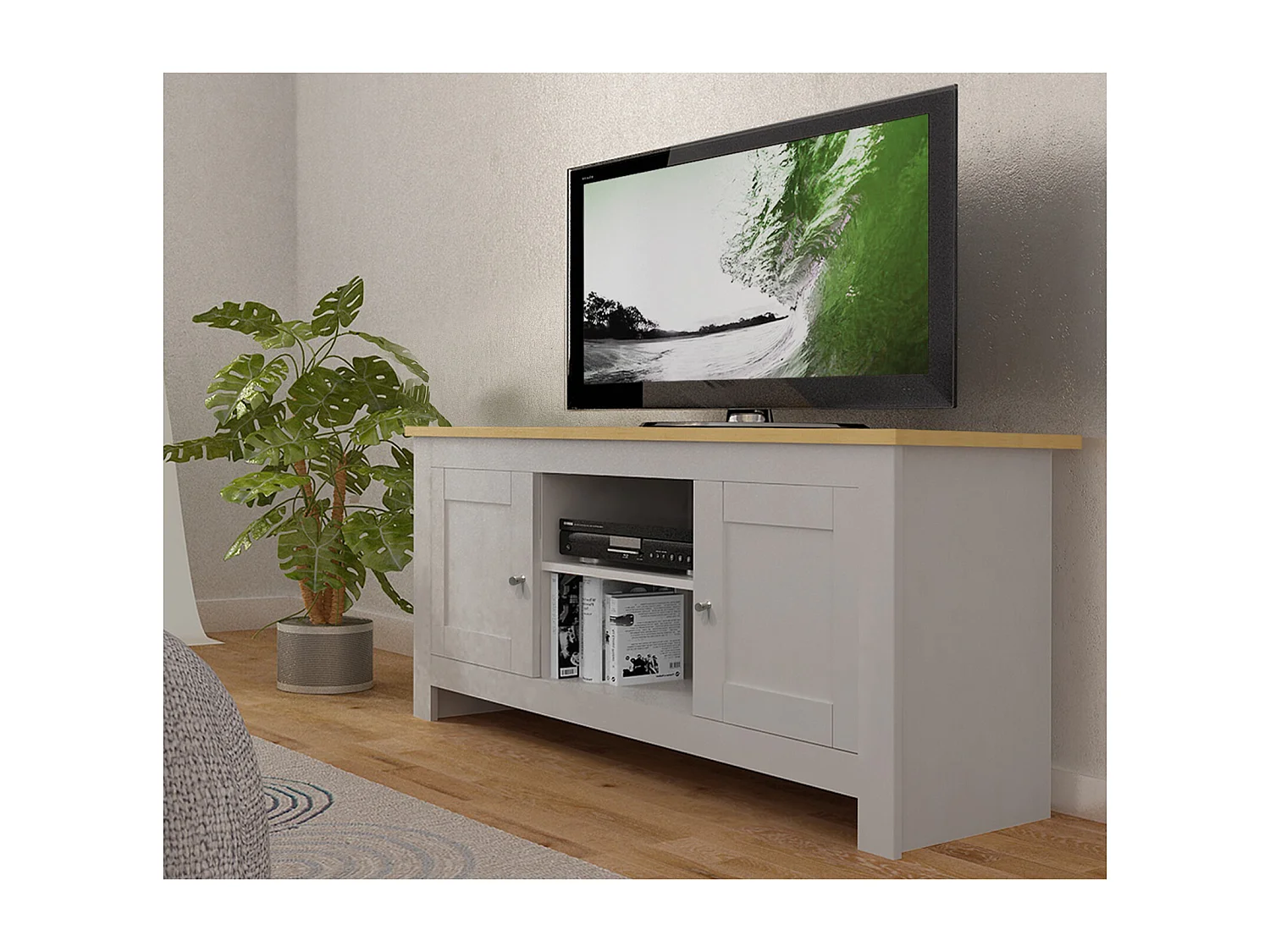Porta TV a 2 ante in MDF rovere e grigio