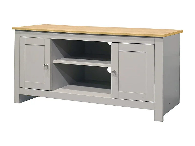 TV-Ständer mit 2 Türen aus MDF-Eiche und Grau