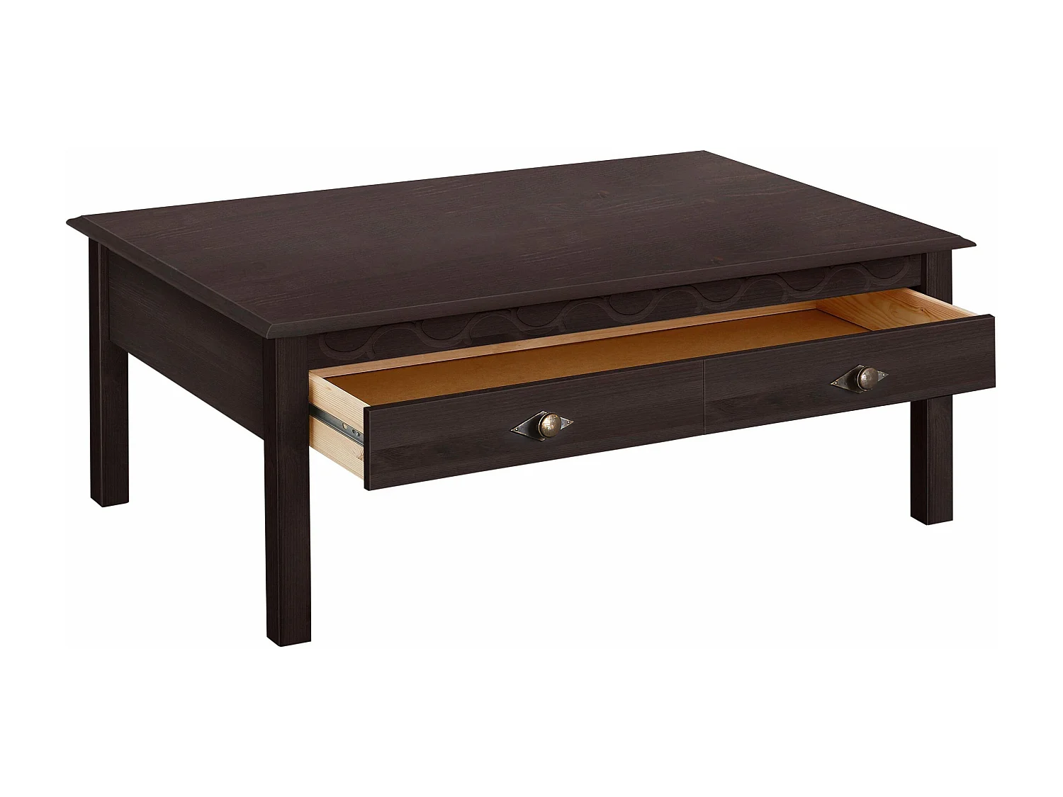 Mesa de centro con 2 cajones en marrón pino