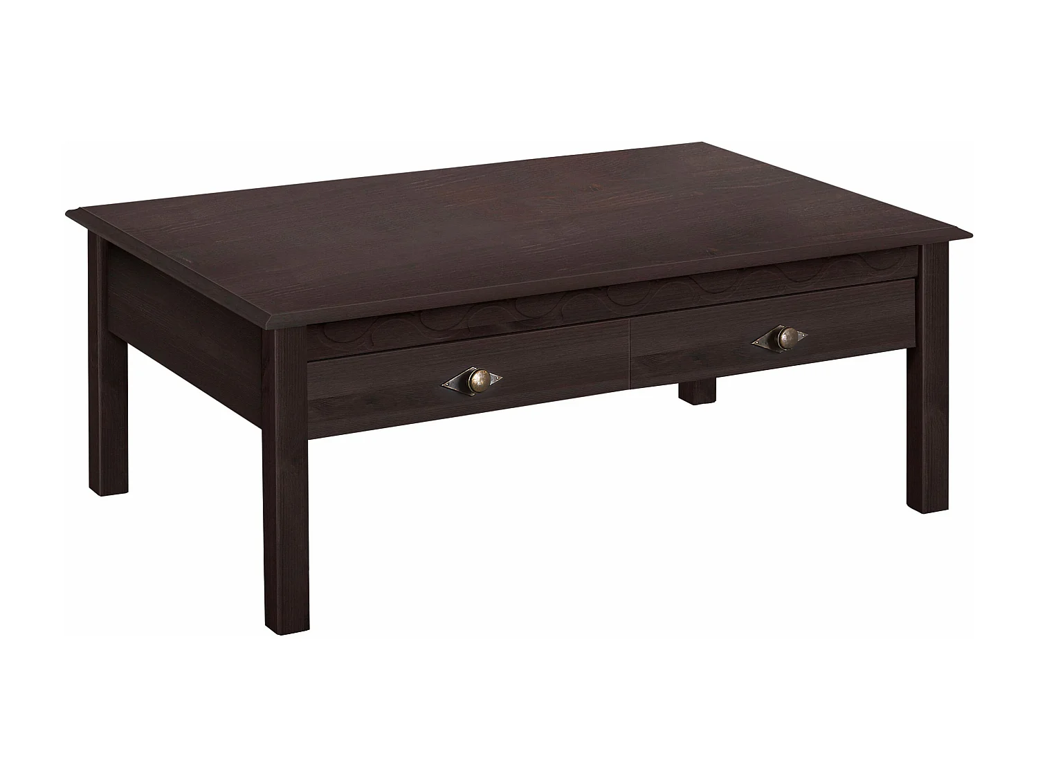 Mesa de centro con 2 cajones en marrón pino